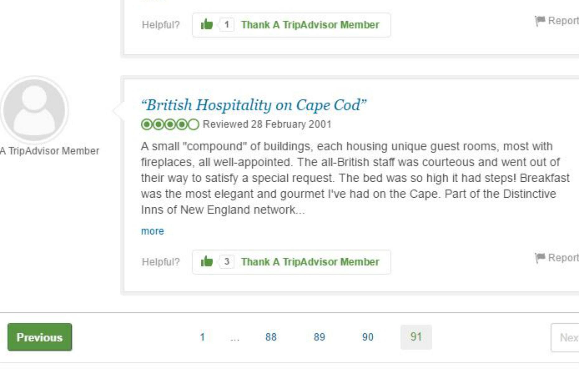 The first review was of a hotel in Massachusetts